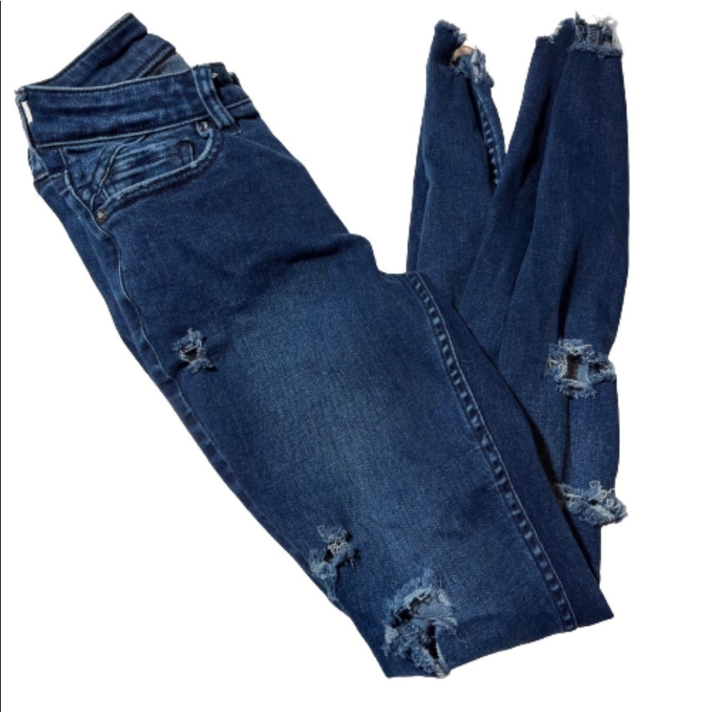 Free People CRVY Distressed Fray Hem Skinny Jeans